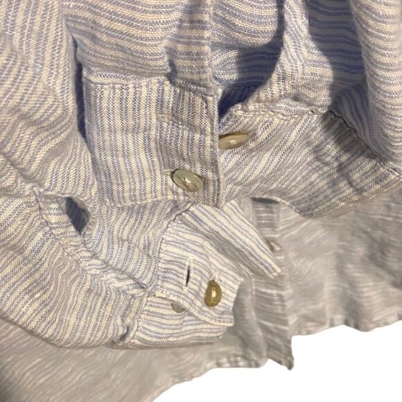 St. Tropez West 100% Linen Blue White Striped Button Down Tunic Shirt Dress in L - Picture 3 of 8